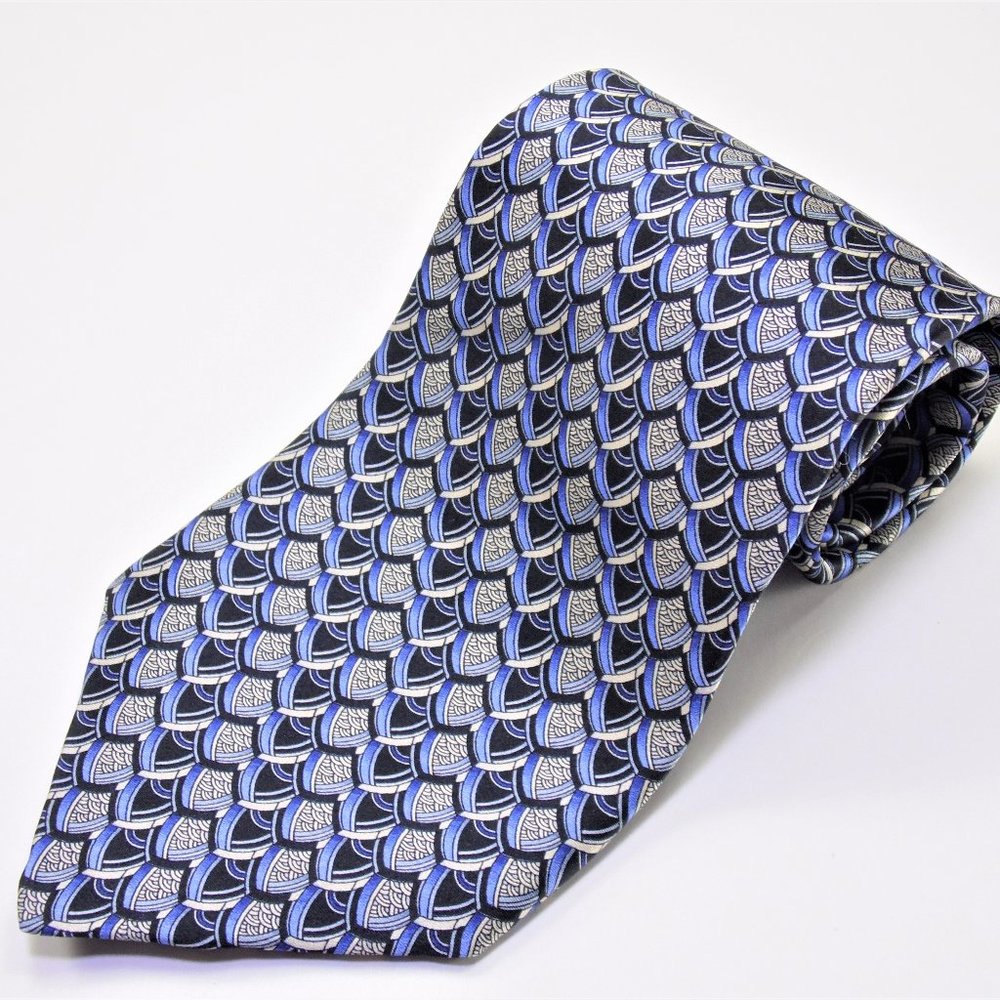 Enzo Felini Blue Black Geometric Silk Necktie